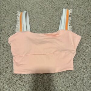 Peach Cropped Tank Top with Striped Pom-Trim Straps